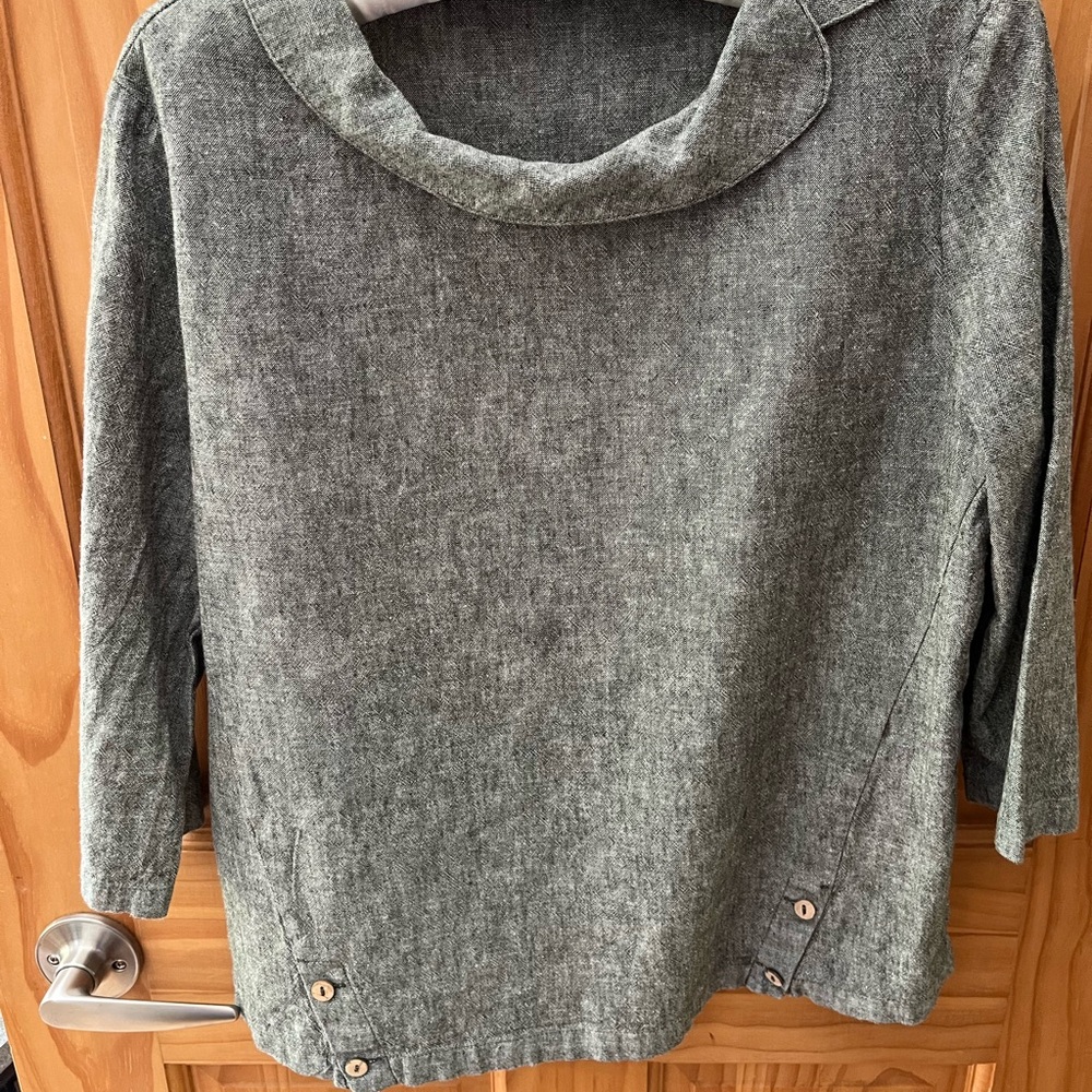 Gray Cowl Neck blouse with a Hepburn look